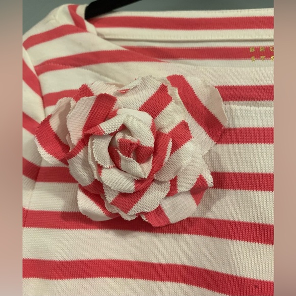 Like New, Kate Spade, Sz Medium, Pink & White Striped Top w/ Floral Rosette - Picture 4 of 11